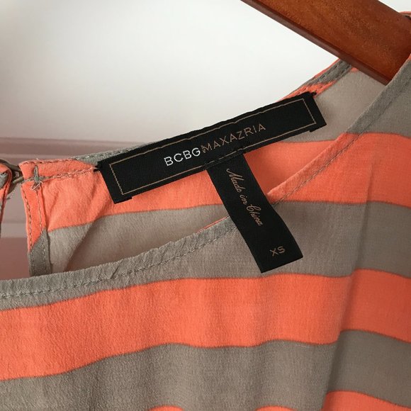 BCBGMaxAzria Orange and Grey Striped Silk Top 3/4 Sleeve (XS) - Picture 3 of 13